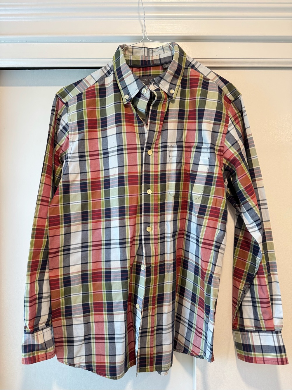 Covington Men's Plaid Button-Down Shirt in Red, Green & Navy